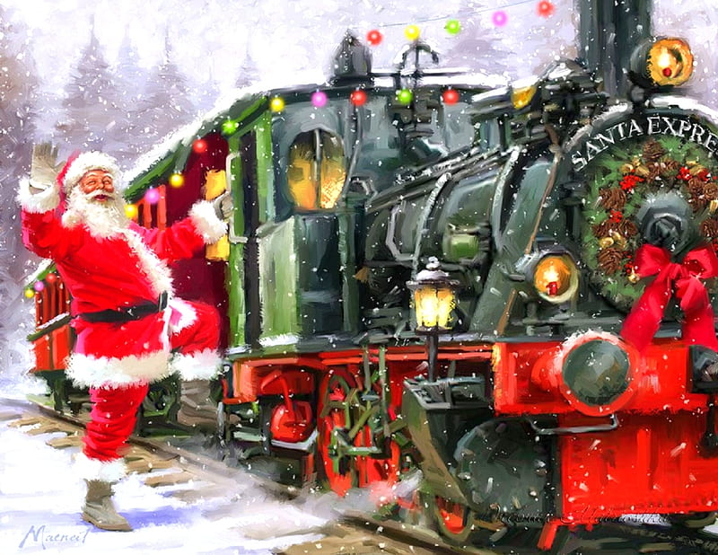 Christmas Express, Christmas, wreath, holidays, trains, love four seasons, attractions in dreams, santa claus, xmas and new year, winter, snow, delivery, HD wallpaper