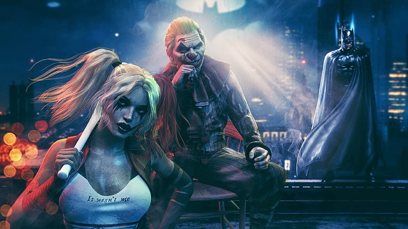 Joker With Harley Quinn And Batman, joker, harley-quinn, batman, superheroes, artwork, artist, behance, HD wallpaper