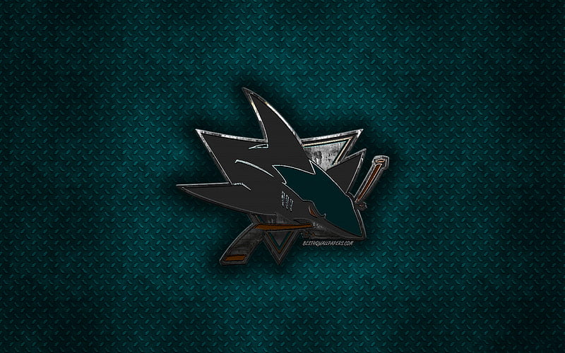 San Jose Sharks, American hockey club, blue metal texture, metal logo, emblem, NHL, San Jose, California, USA, National Hockey League, creative art, hockey, HD wallpaper