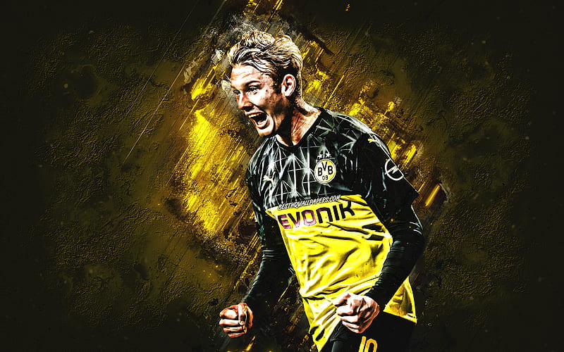 Julian Brandt, Borussia Dortmund, German footballer, BVB, portrait, yellow stone background, Bundesliga, Germany, HD wallpaper