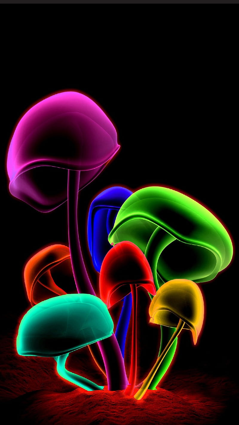 mushrooms, bright, neon, HD phone wallpaper