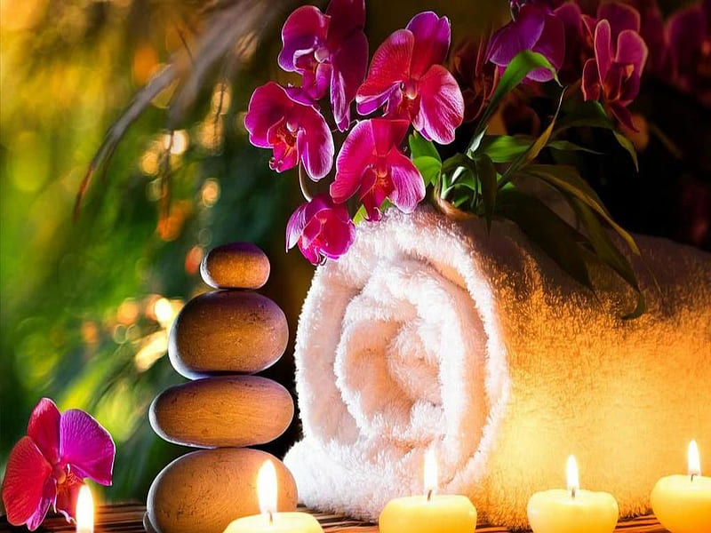 Spa Orchid Flowers Stones Towels Candle Hd Wallpaper Peakpx