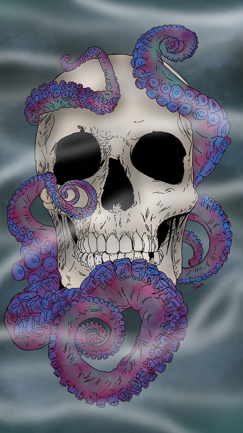 Skulltopus, art, octopus, skull, HD phone wallpaper