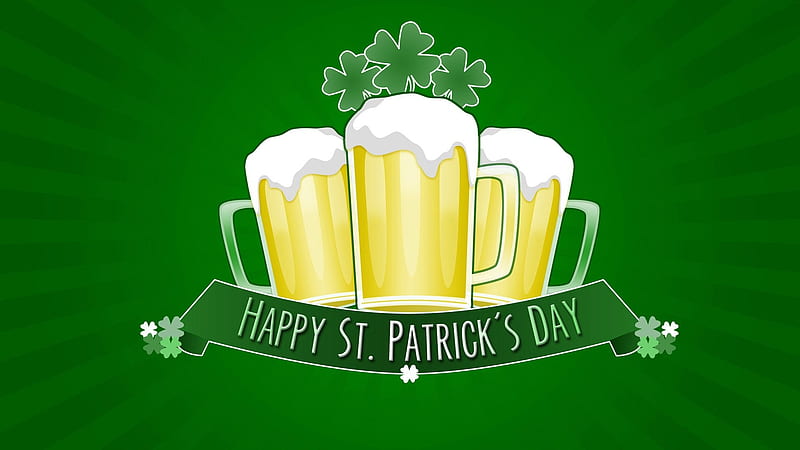 Happy St. Patrick's Day, banner, Saint Patricks Day, foam, clovers, St Patricks Day, shamrocks, beer, mugs, Patricks Day, HD wallpaper