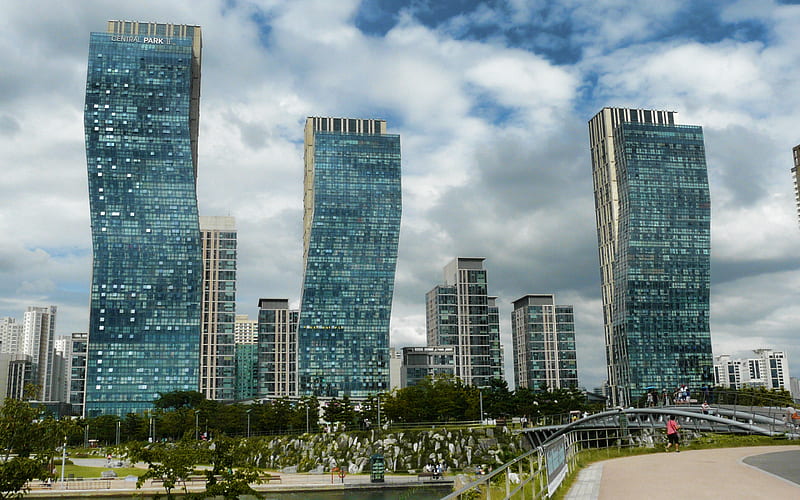 Songdo International Business District, skyscrapers, modern buildings, business centers, Seoul, South Korea, Sudogwon, Incheon, cityscape, HD wallpaper