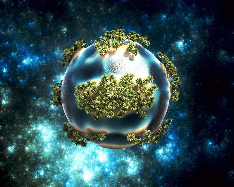 Space Island, planets, oceans 3d and cg, background, space, painted, rockets, cenario, nice, scenario beauty, coral reefs, art, moons, islands, cena, different, trees, panorama, spatial, palms, water, cool, beaches, awesome, computer, hop, fullscreen, white, pciture, brown, bonito, trunks, sea, graphy, leaves, sand, green, scenery, blue, night stars, amazing, customized, view, satellites, maroon, leaf, universe, day branches, pc, scene, HD wallpaper