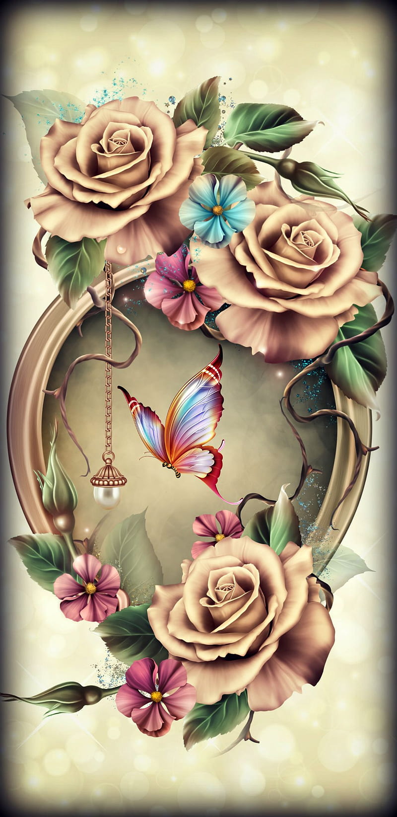 Romantic Roses, butterflies, chic, designs, floral, flower, flowers, love, pink, HD phone wallpaper