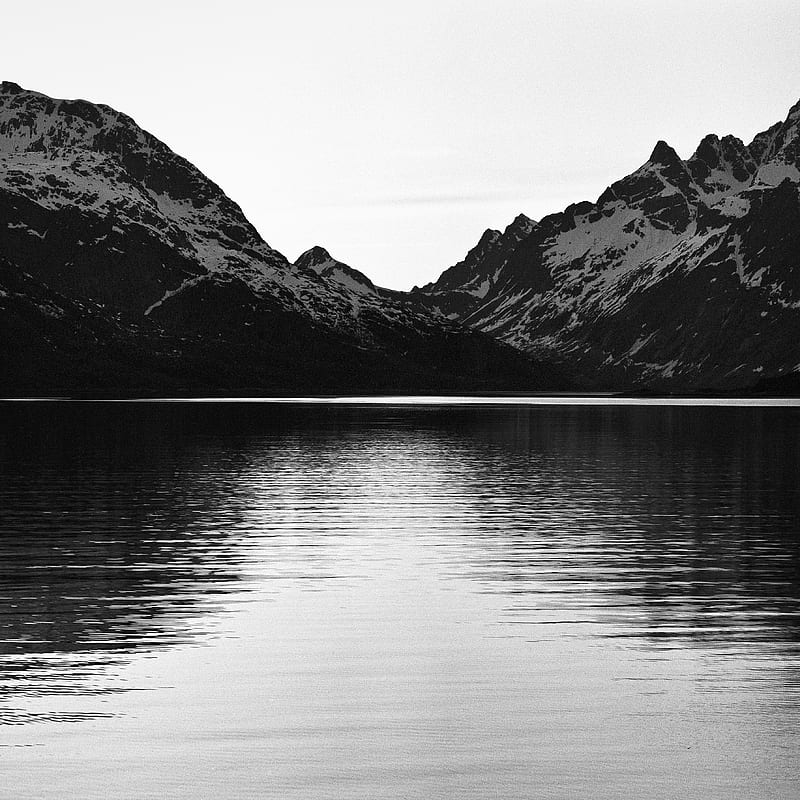 Mountains, lake, landscape, black and white, HD phone wallpaper | Peakpx