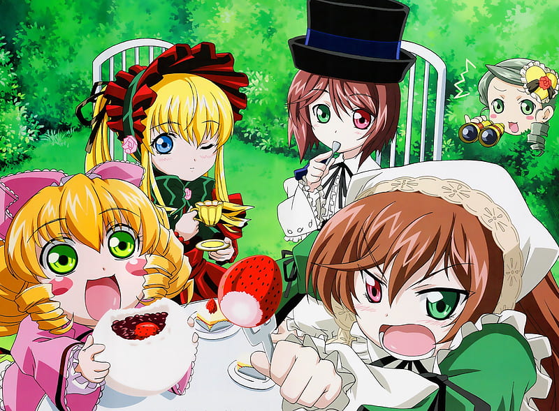 Rozen Maiden Tea Party, cute, brown, anime, party, blonde, girls, tea, HD wallpaper
