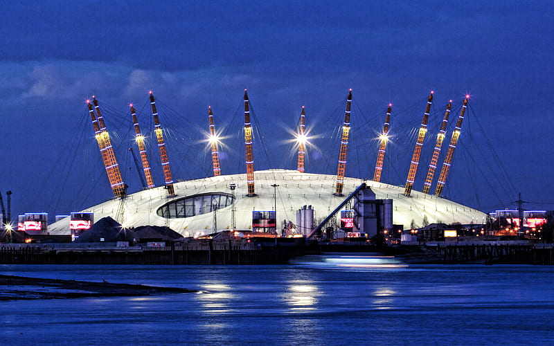 The O2 Arena, London, evening, sunset, modern stadium, Royal Borough, Greenwich Peninsula, Great Britain, HD wallpaper
