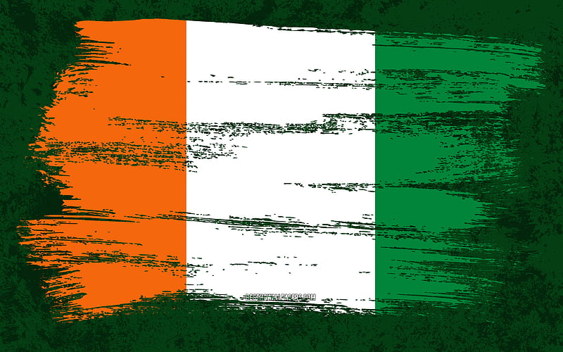 Flag of Cote d Ivoire, grunge flags, African countries, national symbols, brush stroke, Ivorian flag, grunge art, Cote d Ivoire flag, Africa, Cote d Ivoire, HD wallpaper