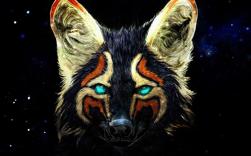 Fox, art, creative, colorful fox, predators, HD wallpaper