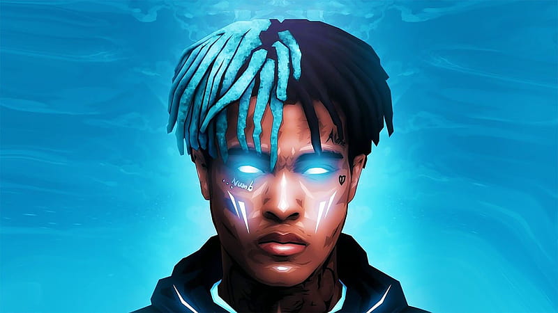 XXXTentacion Blue And Black Hair With White Eyes With Blue Background Celebrities, HD wallpaper