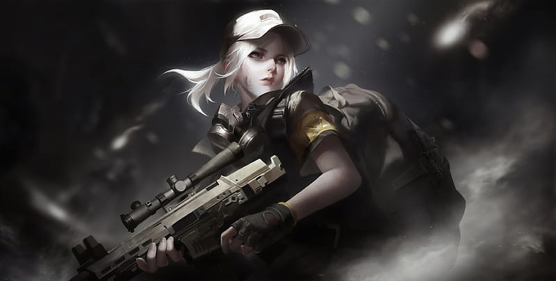 Girl Wearing Cap With Gun, artist, artwork, artstation, HD wallpaper