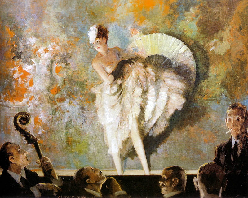 French vaudeville, art, girl, painting, fan, pictura, hand fan, woman, everett shinn, HD wallpaper