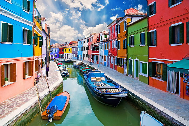Burano, Italy, Houses, Burano, Canal, Italy, HD wallpaper