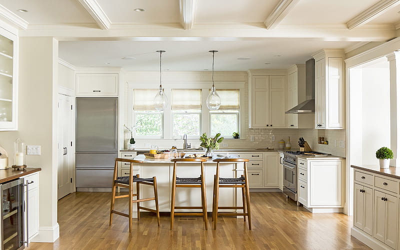 stylish kitchen interior, Italian style, light furniture, modern kitchen design, modern interior, HD wallpaper