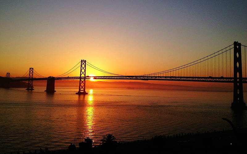 Oakland Bay Bridge Sunset-Cities, HD wallpaper