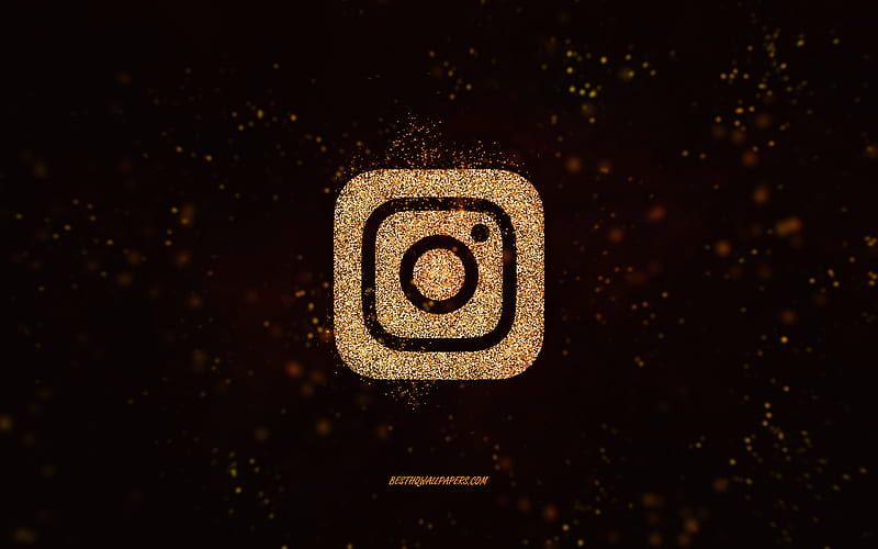 Instagram glitter logo, black background, Instagram logo, golden glitter art, Instagram, creative art, Instagram golden glitter logo, HD wallpaper