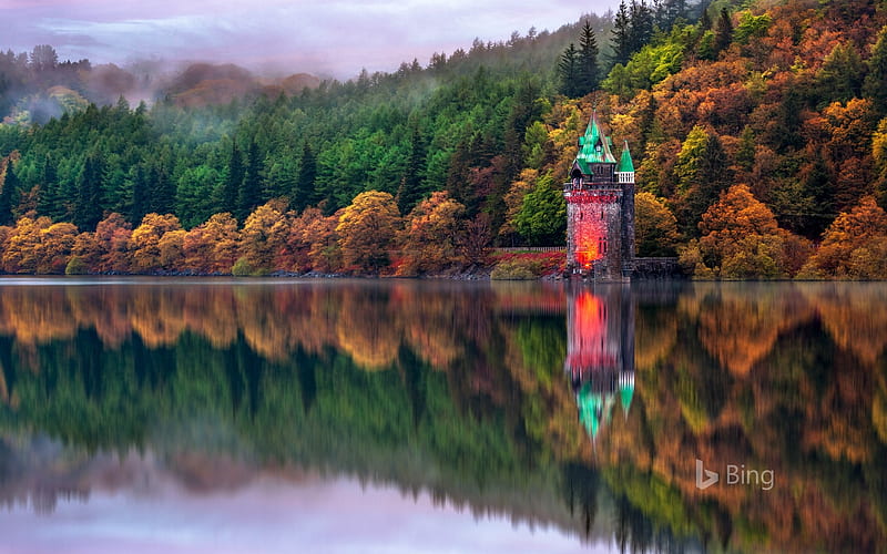 The straining tower at Lake Vyrnwy in Powys 2017 Bing, HD wallpaper
