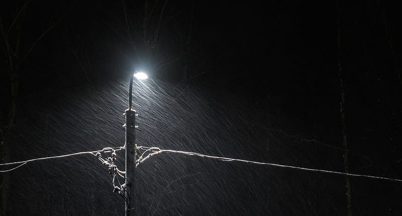 A street detail - graphy, abstract, light, weather, detail, cable, post, electric, power-lines, blizzard, B-W, graphy, rain, HD wallpaper