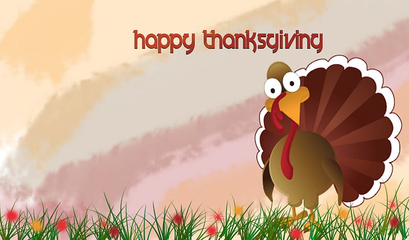 Thanksgiving Greetings, Fall, Thanksgiving, turkey, grass, flowers, Autumn, Happy Thanksgiving, HD wallpaper