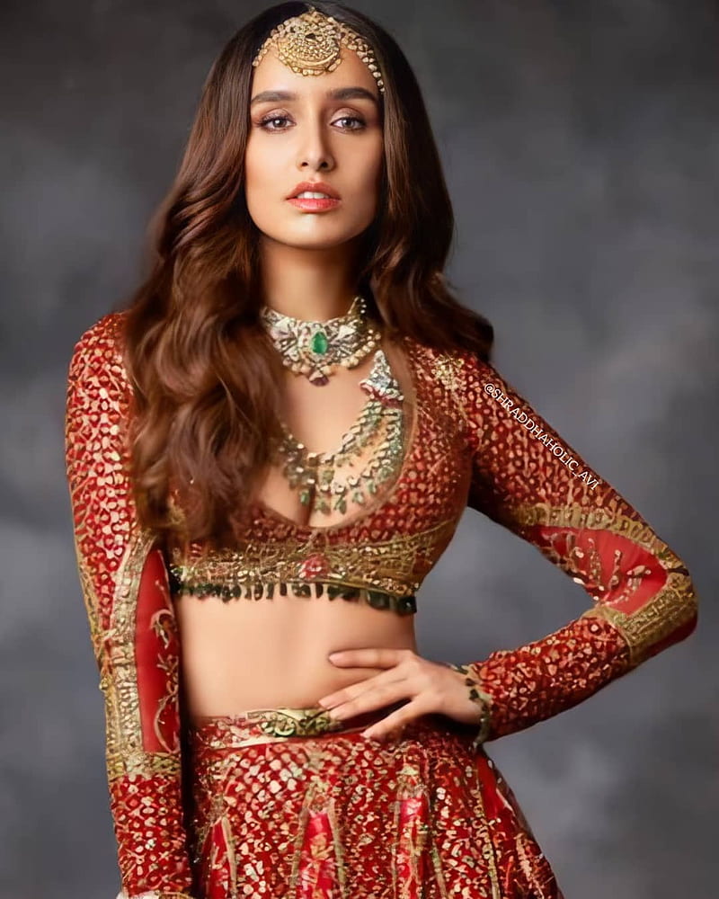 Shraddha kapoor, actress, bonito, bollywood, indian beauty, red, traditional, HD phone wallpaper