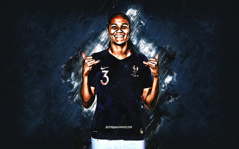 Wendie Renard, France womens football team, French football player, portrait, blue stone background, football, France, HD wallpaper