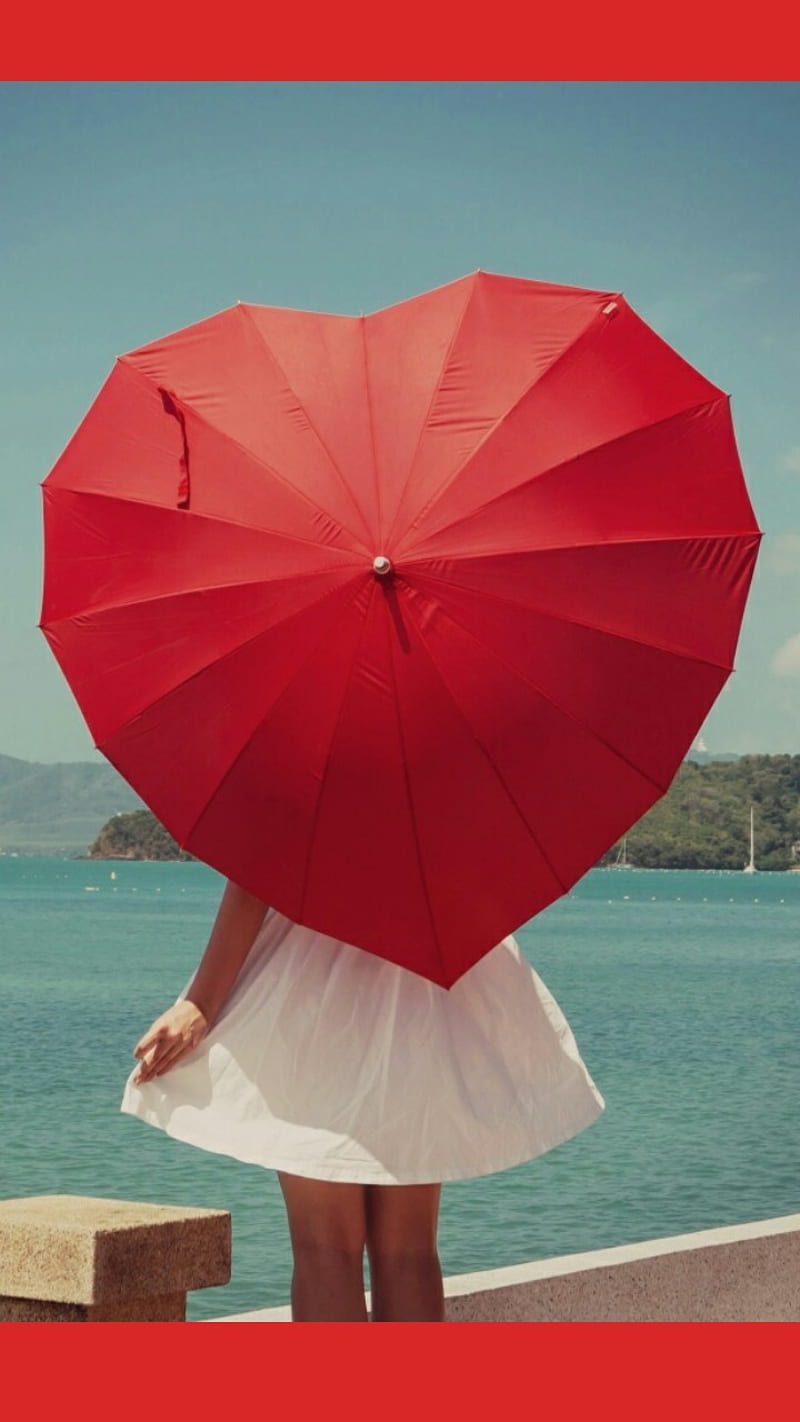 Heart Shape Umbrella, cute, red, HD phone wallpaper
