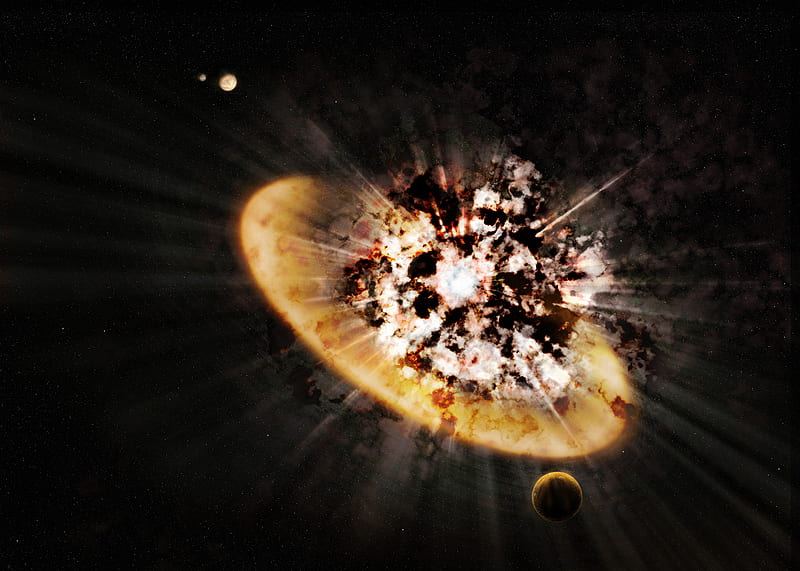 planet, explosion, flash, fragments, space, HD wallpaper