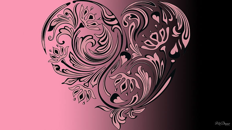 Heart For February, gradient, pattern, Valentines Day, baroque, heart, abstract, pink, HD wallpaper