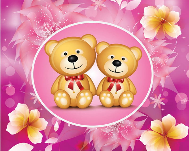 Teddy love, cute, Teddy bear, flowers, pink, HD wallpaper | Peakpx