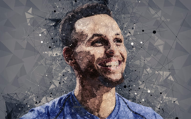 Stephen Curry face, creative geometric portrait, art, abstract portrait, American basketball player, NBA, USA, Golden State Warriors, Wardell Stephen Curry, HD wallpaper
