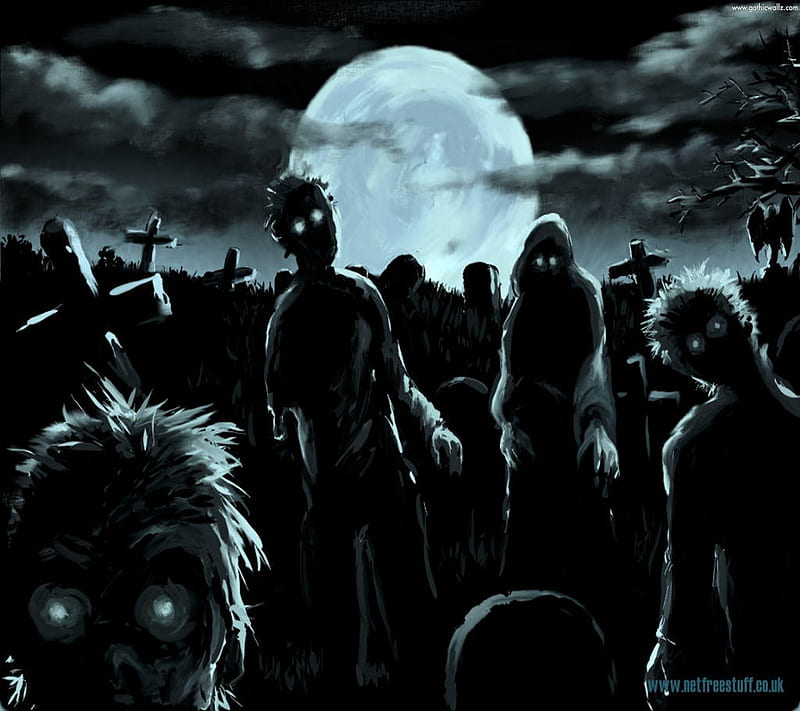 Zombie Attack, grave, graveyard, zombie hoard, zombies, HD wallpaper
