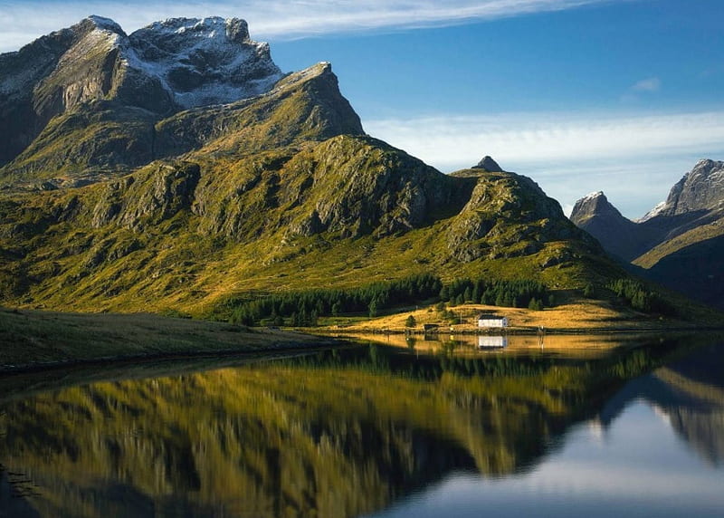 Lofoten, Norway, mountain, forest, cool, nature, fun, lake, HD wallpaper