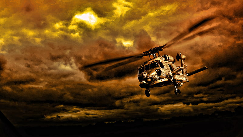 Dark Skies, seahawk, helicopter, sky, clouds, sea, skies, sh60, dark, military, hawk, sh-60, HD wallpaper