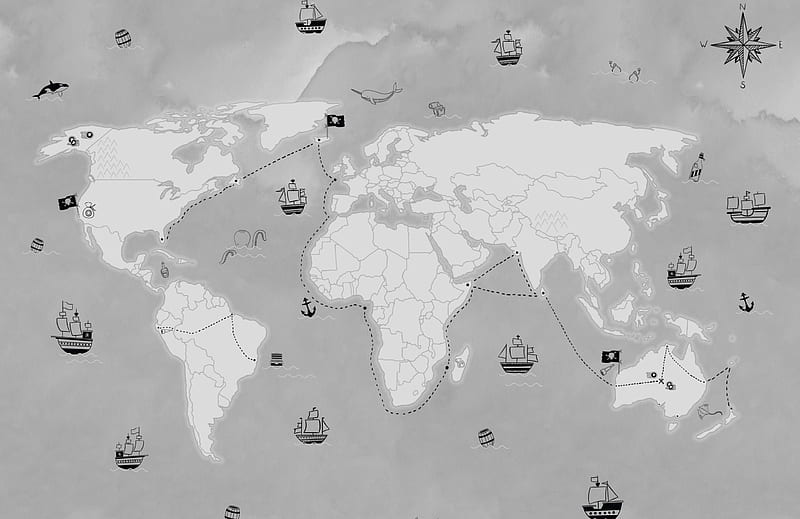 Gray Kids Pirate Treasure Map Mural, Gray World Map, HD wallpaper