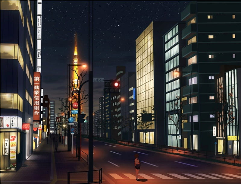Night City, house, scenic cg, home, city, anime, scenery, realistic, road,  star, HD wallpaper | Peakpx