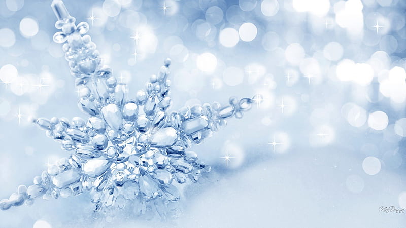 Winter Prize, Christmas, snowflake, bokeh, snow, shine, soft, blue, HD wallpaper