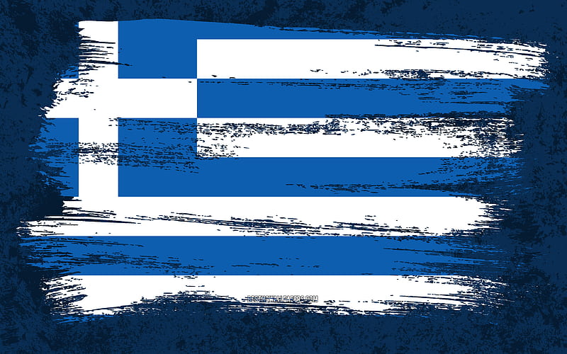 Flag of Greece, grunge flags, European countries, national symbols, brush stroke, Greek flag, grunge art, Greece flag, Europe, Greece, HD wallpaper