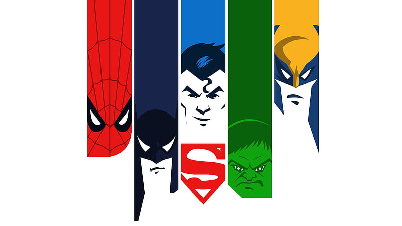Superman Batman Hulk Spiderman Wolverine Minimalism, superheroes, minimalism, superman, batman, hulk, spiderman, wolverine, artwork, artist, digital-art, HD wallpaper