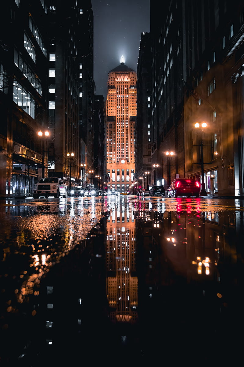 urban, road, reflection, buildings, downtown, skyscrapers, scenic, City, HD phone wallpaper