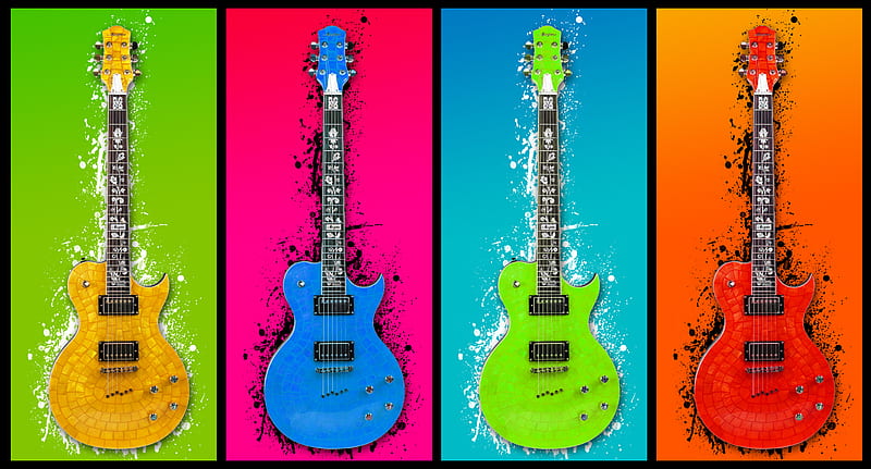 What guitar you prefer more...???, red, colorful, wonderful, lovely, sound, orange, music, yellow, bonito, guitars, fucsia, green, entertainment, siempre, fashion, blue, HD wallpaper