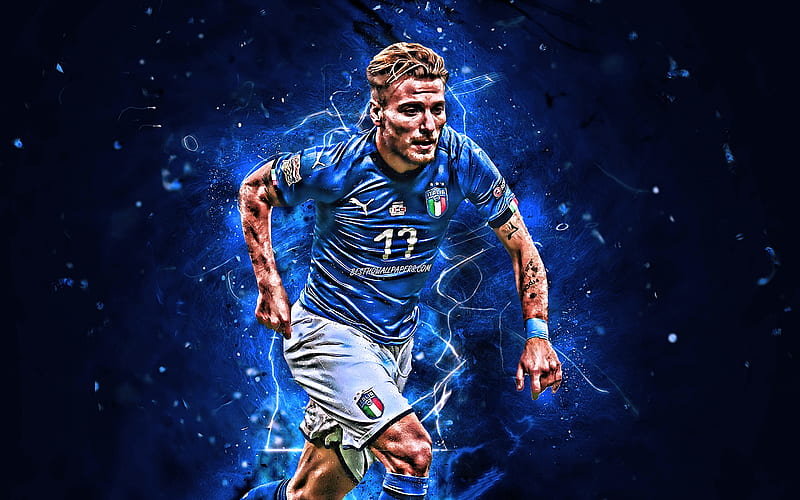 Ciro Immobile, goal, abstract art, Italy National Team, soccer, footballers, Immobile, neon lights, Italian football team, HD wallpaper