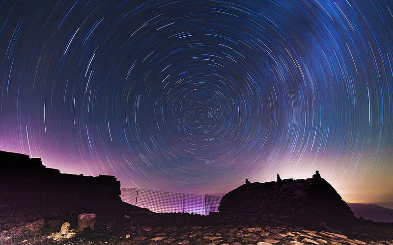 Arctic Circle Purple Sky Star Trail, HD wallpaper
