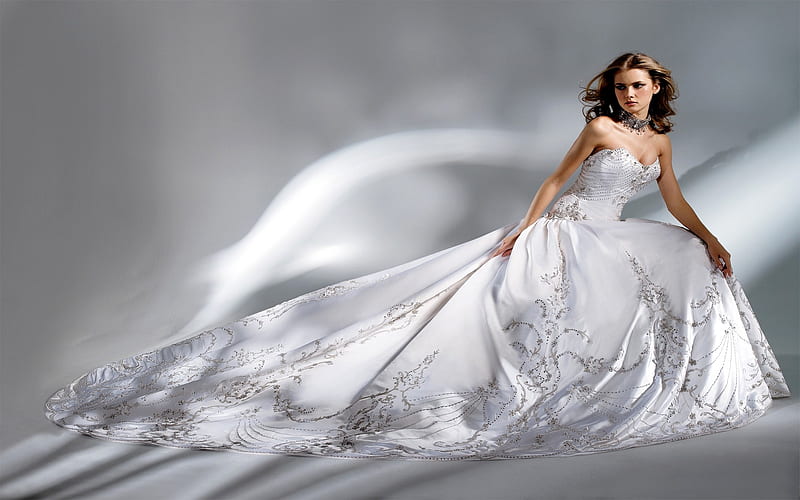 ANGEL BRIDE, gown, sequins, bride, desenho, bonito, white, HD wallpaper