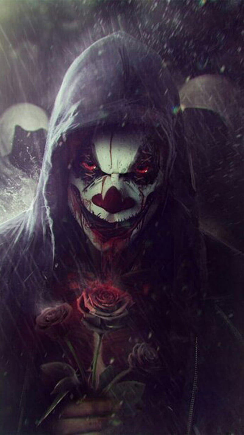 Clown, halloween, horror, rain, roses, scary, HD phone wallpaper