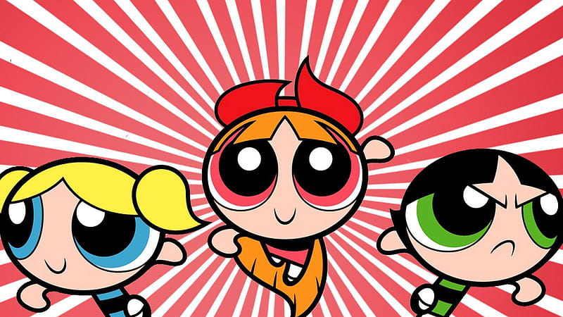 The Powerpuff Girls Blossom, Bubbles and Buttercup In A Striped Red Background Anime, HD wallpaper