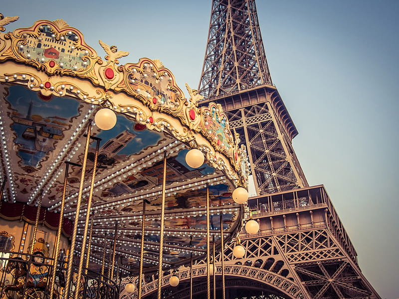 Merry-Go-Round, frsnce, carousel, eiffel tower, Paris, HD wallpaper