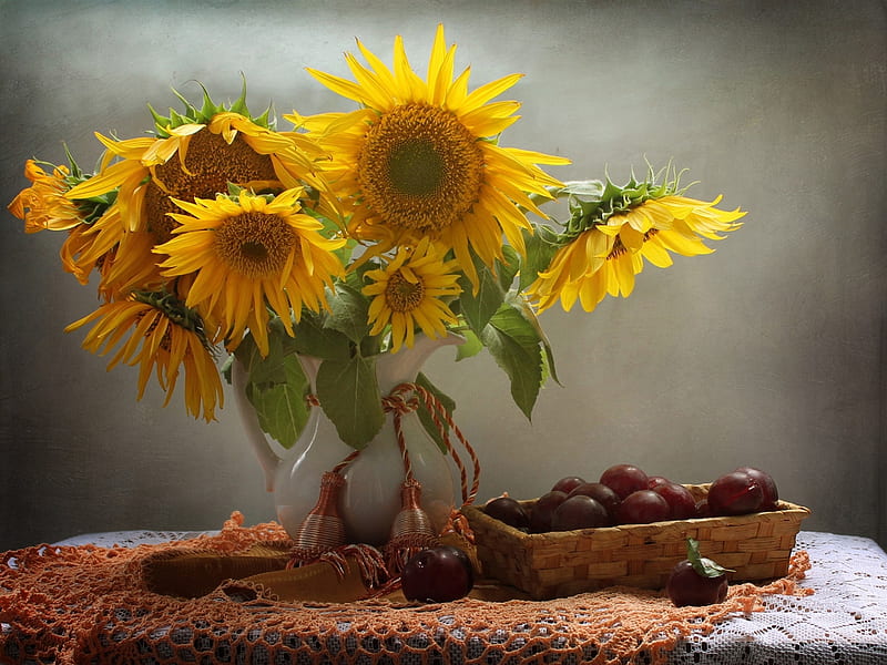 Sunflowers, vase, wall, Flowers, HD wallpaper | Peakpx